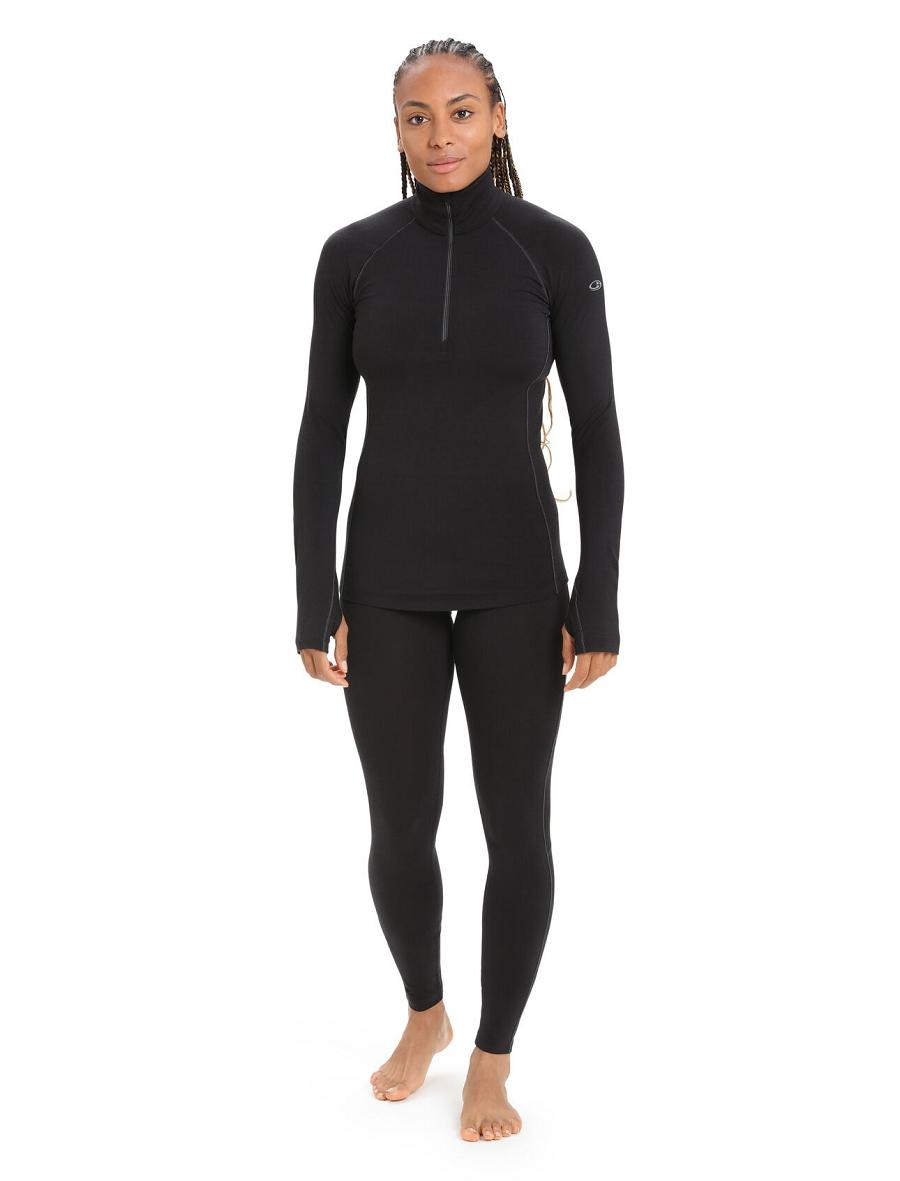 Base Layers Icebreaker BodyfitZone™ Merino 200 Zone Thermal Long Sleeve Half Zip Top Damskie Czarne | PL 1080WNBY